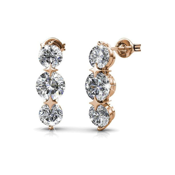 Cate & Chloe Ellie 18k White Gold Earrings with Crystals, Triple Round ...