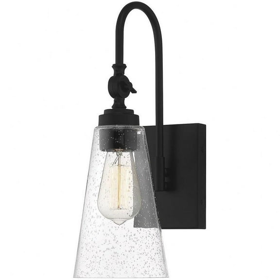 1 Light Metal Down Wall Mount with Clear Seeded Glass-16 inches H By 5.5 inches W-Matte Black Finish Bailey Street Home 159-Bel-4487557