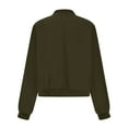 thumbnail image 5 of Women's Crop Jackets Crew Neck Button Down Hoodless Bomber Coat with Large Pockets Long Sleeve Fall Outerwear (M, Army Green), 5 of 8