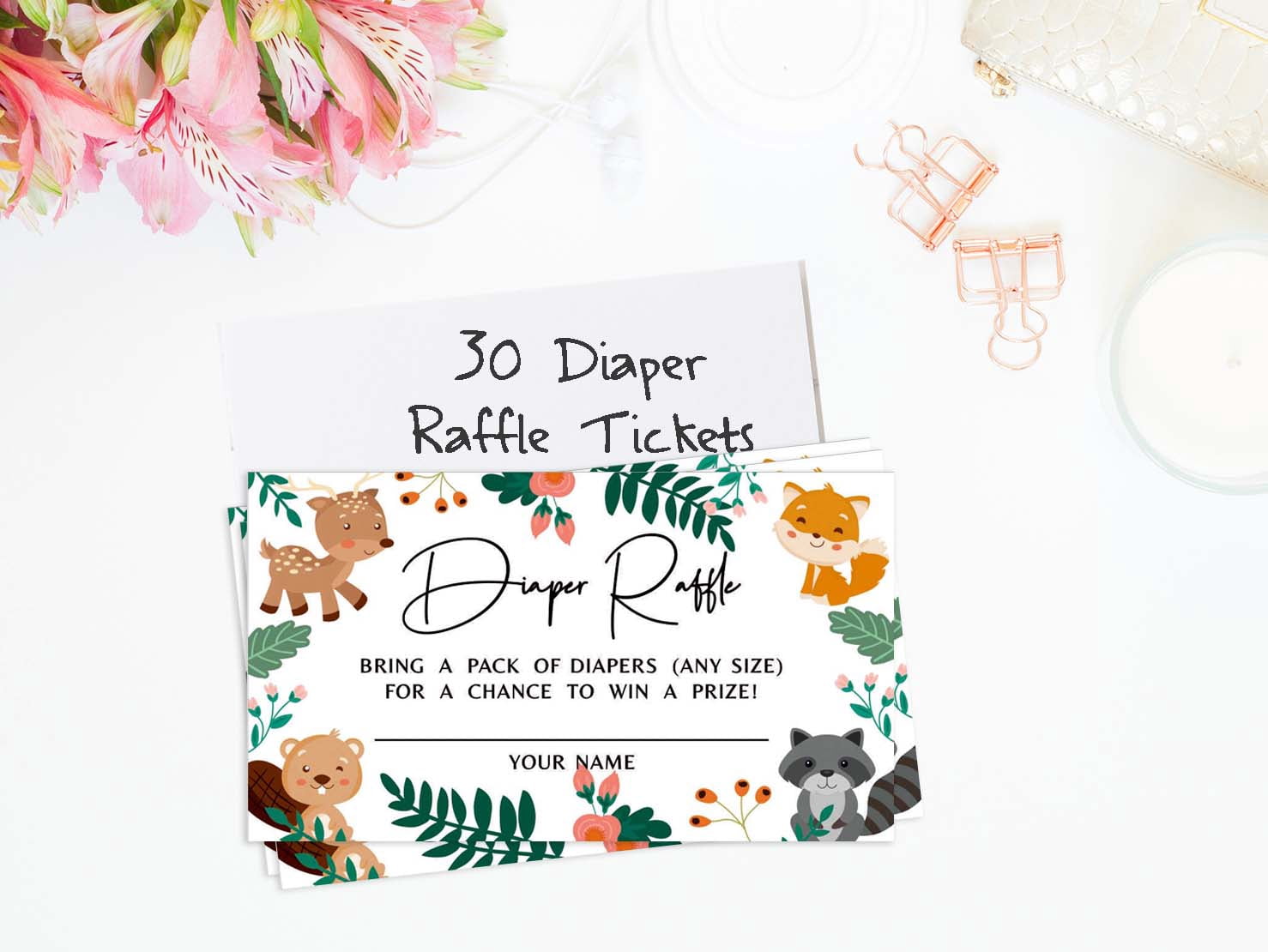 Inkdotpot 30Baby ShowerDiaper Raffle Ticket Lottery Insert Cards Supplies Games For Baby Shower Party Jungle Animals Bring A Pack Of Diapers To Win Favors Gifts And Prizes