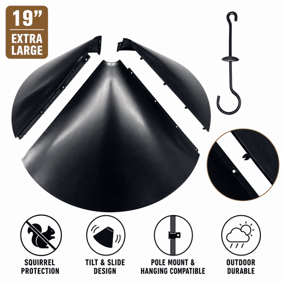 19 Inch Squirrel Baffle for Bird Feeders Large Black Wrap Around Guard Shield for Outdoor Shepherd Hooks & Poles