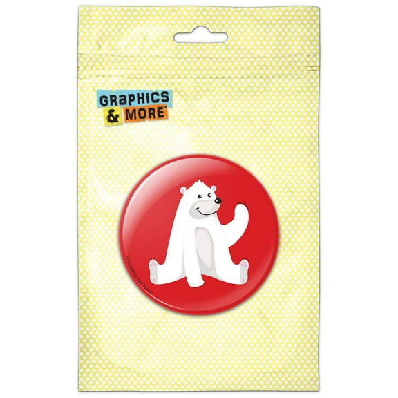 White Polar Bear Cartoon on Red Pinback Button Pin Badge