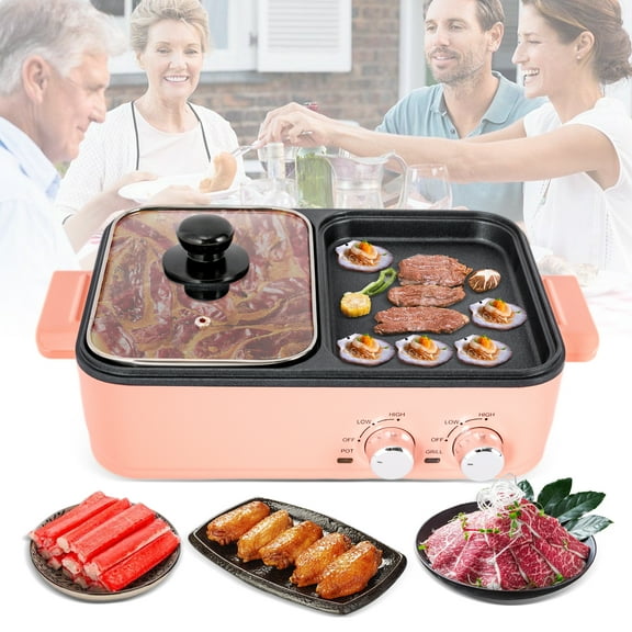 Electric Hot Pot 2 In 1 Nonstick Griddle Smokeless Barbecue Grill Hot Pot for Family Gatherings&Parties