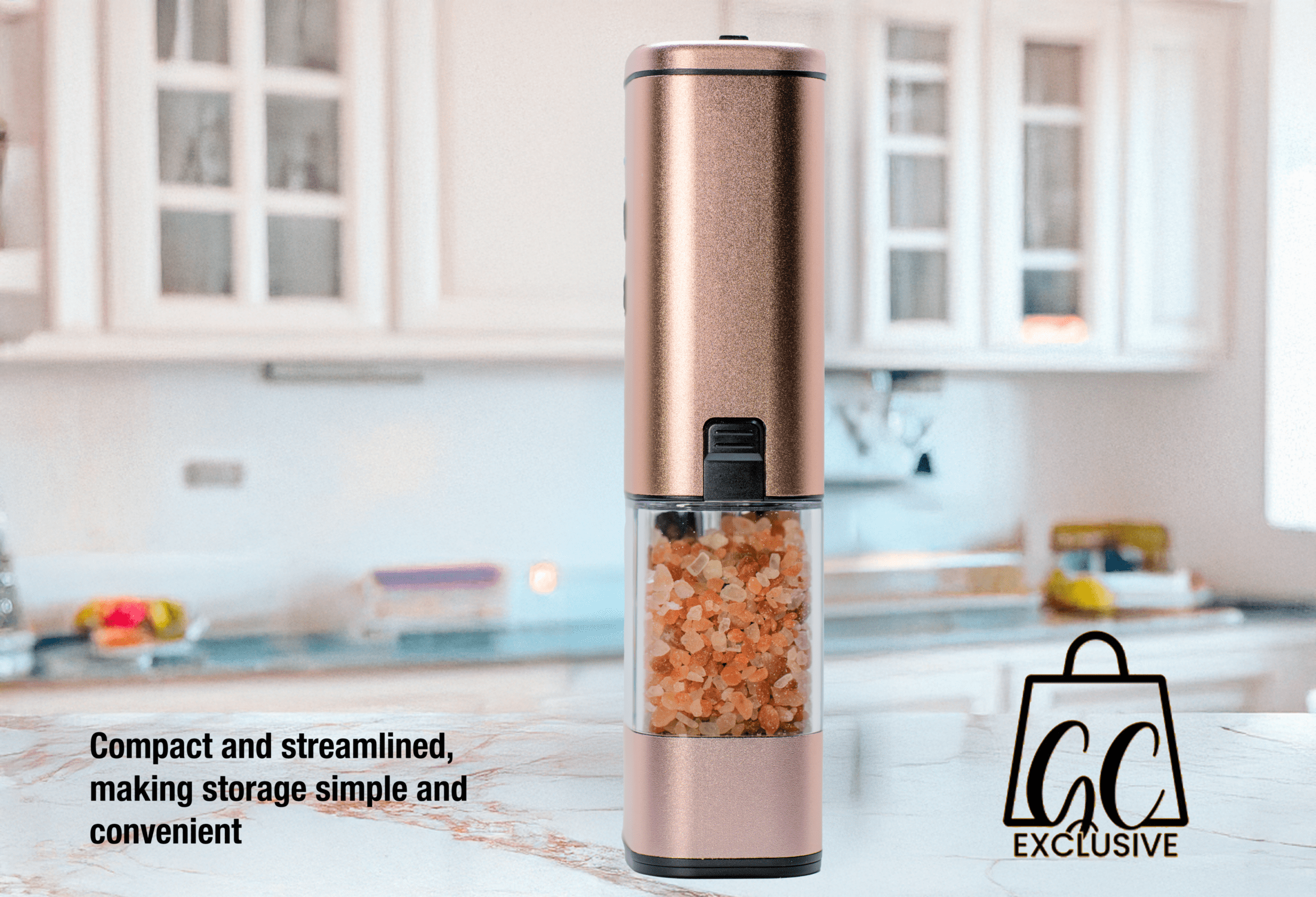 2-in-1 USB Rechargeable Salt and Pepper Grinder – Single Pack Electric Grinder with Adjustable Coarseness, LED Light, and One-Handed Operation – Neutral Color – Peachy Beige