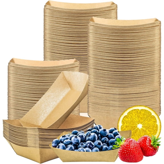200 Pack Small Paper Food Trays, 0.25 Lb Disposable Kraft Food Boats, Brown, Take Out Food Serving Trays, Grease Resistant Food Boat for Party Snacks Hot Dogs Tacos, 4.1 x 2.5 Inch (Brown)