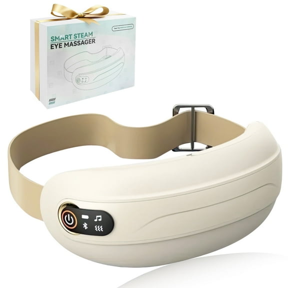 Laxodor Eye Massager with Heat, Compression and Bluetooth Music - Adjustable Head Strap for Secure Wear, Relief for Dry Eyes and Eye Strain, FSAHSAeligible, Birthday Gifts Eye Mask for Relax, Beige