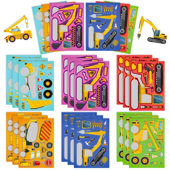 30 PCS Construction Truck Face Swap Stickers – 6 Sheets/Pack DIY Puzzle Decals for Kids Educational Crafts & Fun Play