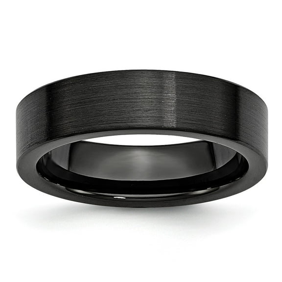 Black Ceramic Ring Band Wedding Comfort Flat 6mm Brushed