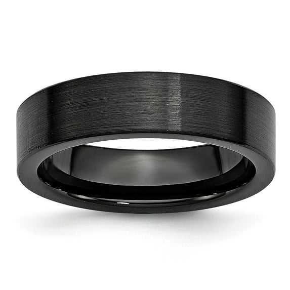 Black Ceramic Flat 6mm Brushed Wedding Band - Size 10.5