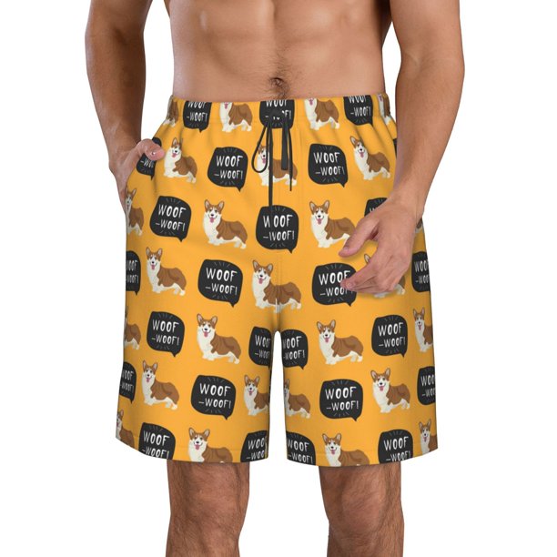 Fotbe Corgi Trajes de Baño Estampados para Hombre, Shorts de Verano de Secado Rápido, Ropa de Playa, Bañadores-Large