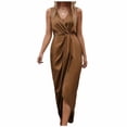 thumbnail image 4 of TaTaai Women‘s Bodycon Slit Dress, Sleeveless V-Neck Solid Color Slim Fit Maxi Dress, High-Low Hem Casual Bodycon Dress for Fall Spring Evenings Gift, 4 of 9