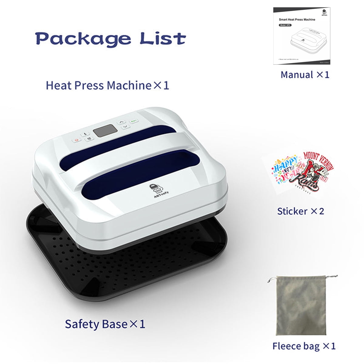 ARTeefy HP3 12" x 10" Portable Heat Press Machine for T-Shirts, Sublimation and HTV Vinyl, Silver Navy
