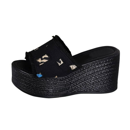 

PEASKJP Platform Sandals Women s Rhinestone Casual Wear Cute Gladiator Flat Sandals Beach Dressy T-Strap Thong Sandals (Black 6.5)