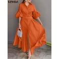 thumbnail image 3 of Plus Size 5XL VONDA 2024 Elegant Party Maxi Dress Fashion Women Lantern Sleeve Buttons Big Swing Sundress Casual Solid Robe, 3 of 5