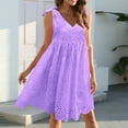 thumbnail image 3 of VUPSGEZ Women Casual Summer Women'S Solid Color Eyelet Embroidery Scallop Sleeveless Suspender Embroidered Jacquard Hollow Bow V Neck Mini Skirt Dress Summer Business Clothes For Women(Purple,L), 3 of 7