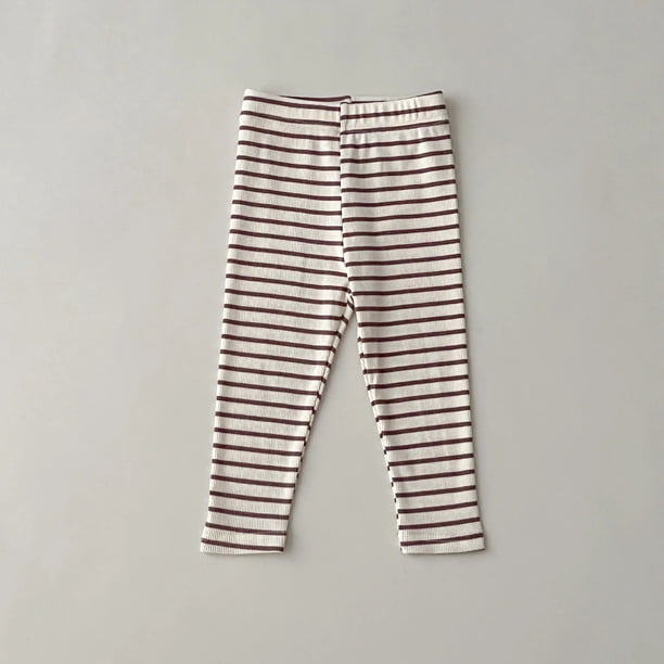 Leggings de algodón acanalado para niños y niñas, pantalones casuales a rayas, ropa para el hogar, otoño