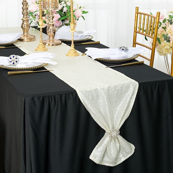 Wedding Linens Inc. 12"x108" Sequin Taffeta Table Runner for Wedding, Luxury Events, Party use - Ivory