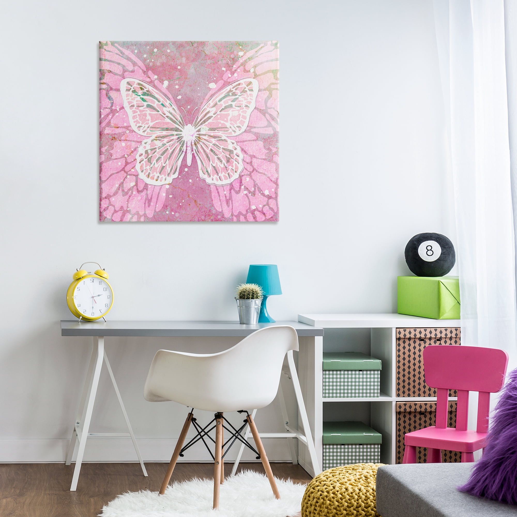 Stupell Industries Pink Butterfly Wings Animals Painting Wrapped Canvas Art Print Wall Art, 30 x 30