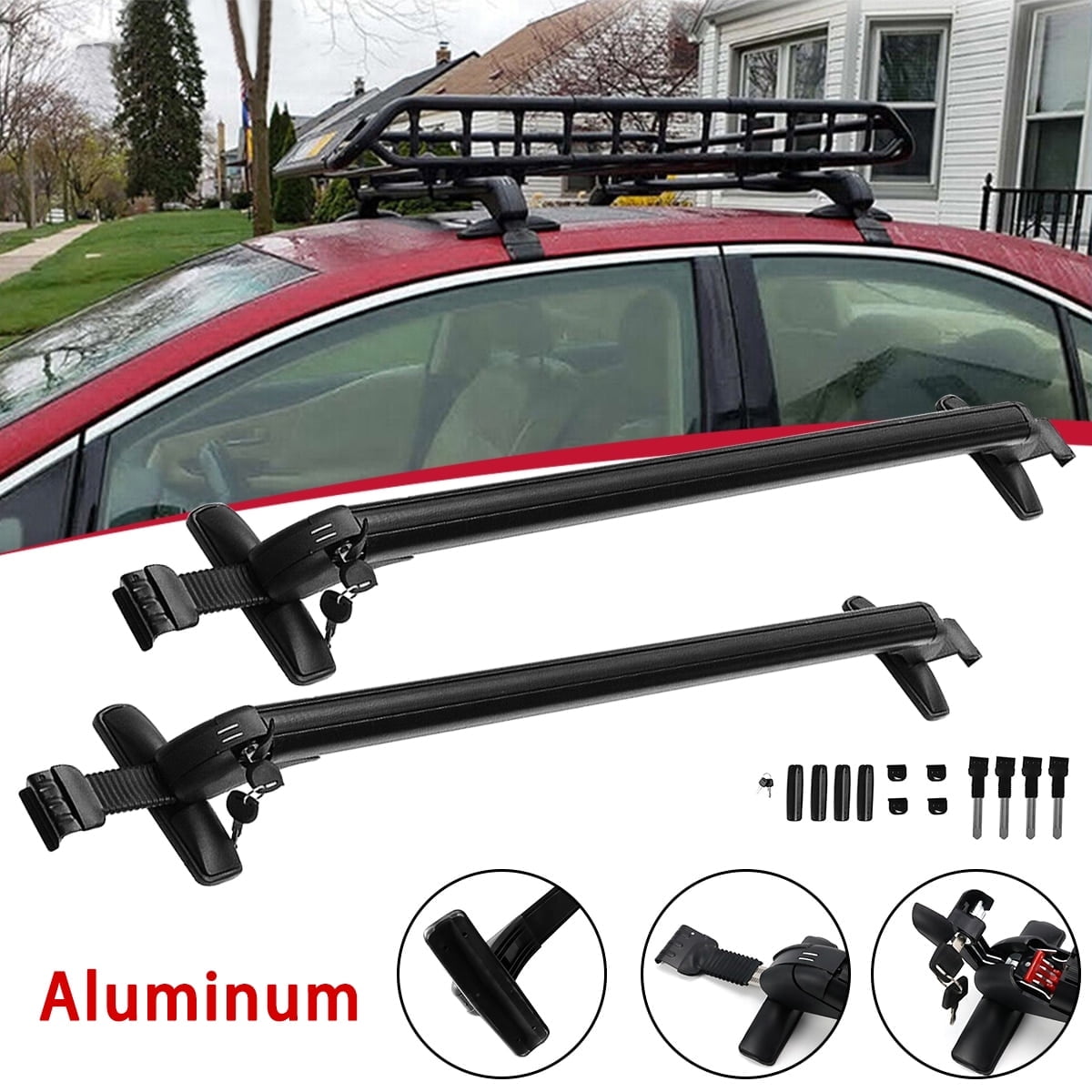 ALLTIMES 43.3 Universal Car Top Roof Rack Cross Bar Adjustable Luggage Carrier with Lock Black Aluminum 165lbs Load Walmart