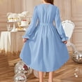 thumbnail image 5 of Fesfesfes Girls Long Sleeve Party Dress With Belt Elegant Pleated Flowy Formal Gown For Special Occasion Birthday Celebration Holiday Outfit(Light Blue,12-13 Years), 5 of 5