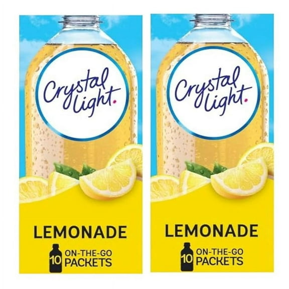 Crystal Light Lemonade Sugar Free Drink Mix Singles, Caffeine Free, 10 ct On-the-Go Packets, Pack of 2