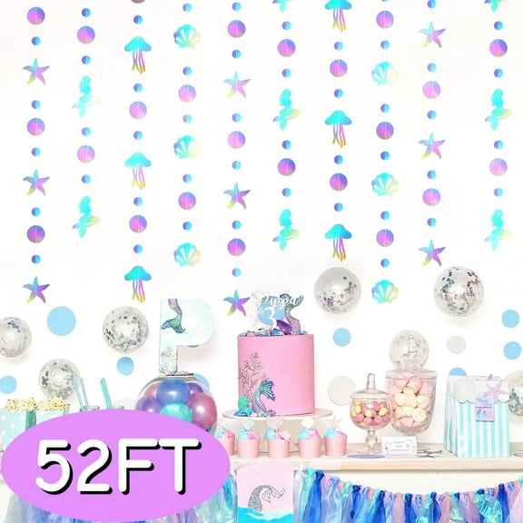 Under The Sea Party Decorations Iridescent Mermaid Garland Jellyfish Decor for Mermaid Birthday Party Supplies