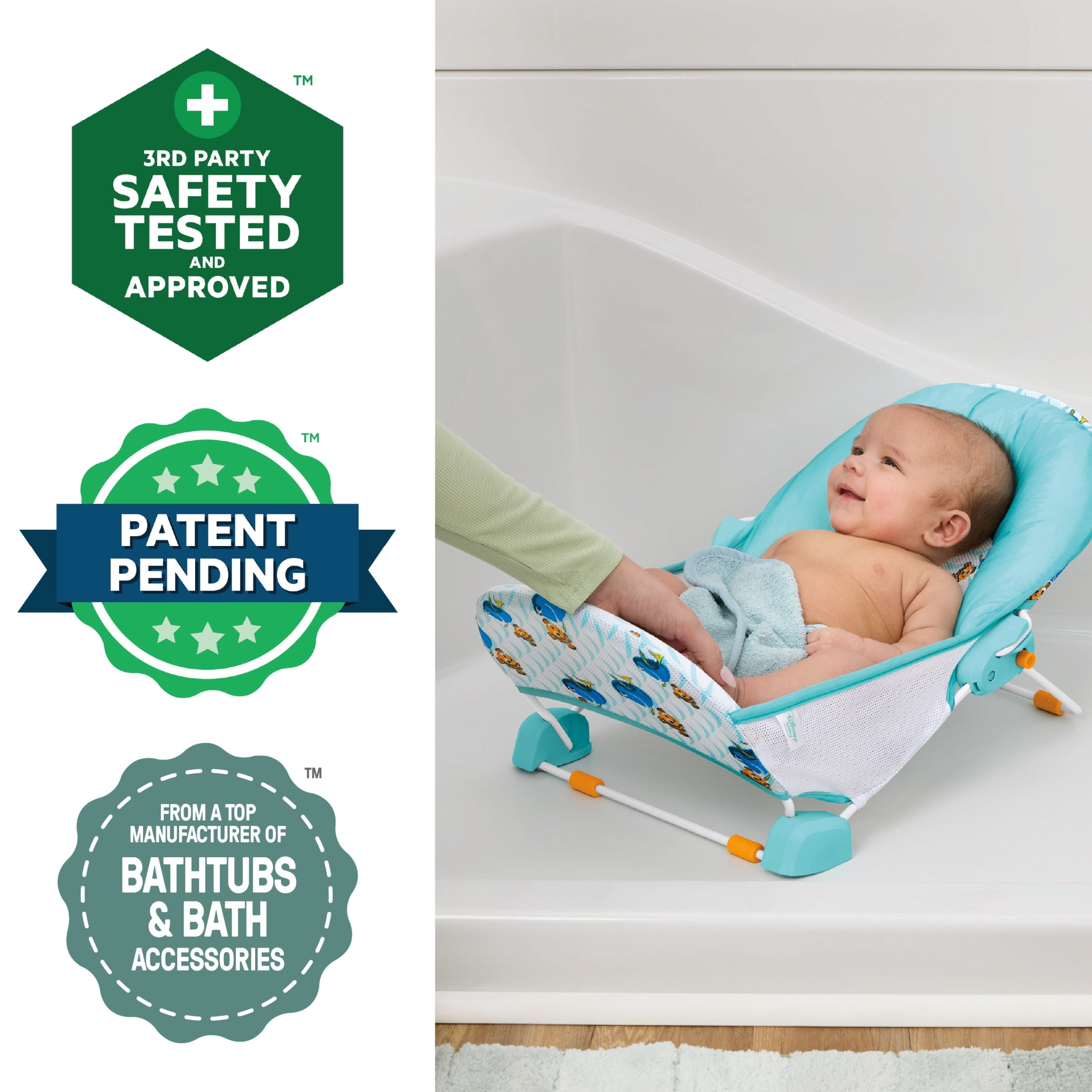 Disney Baby Finding Nemo Foldaway 2-Position Baby Bath Seat, Blue, Newborn
