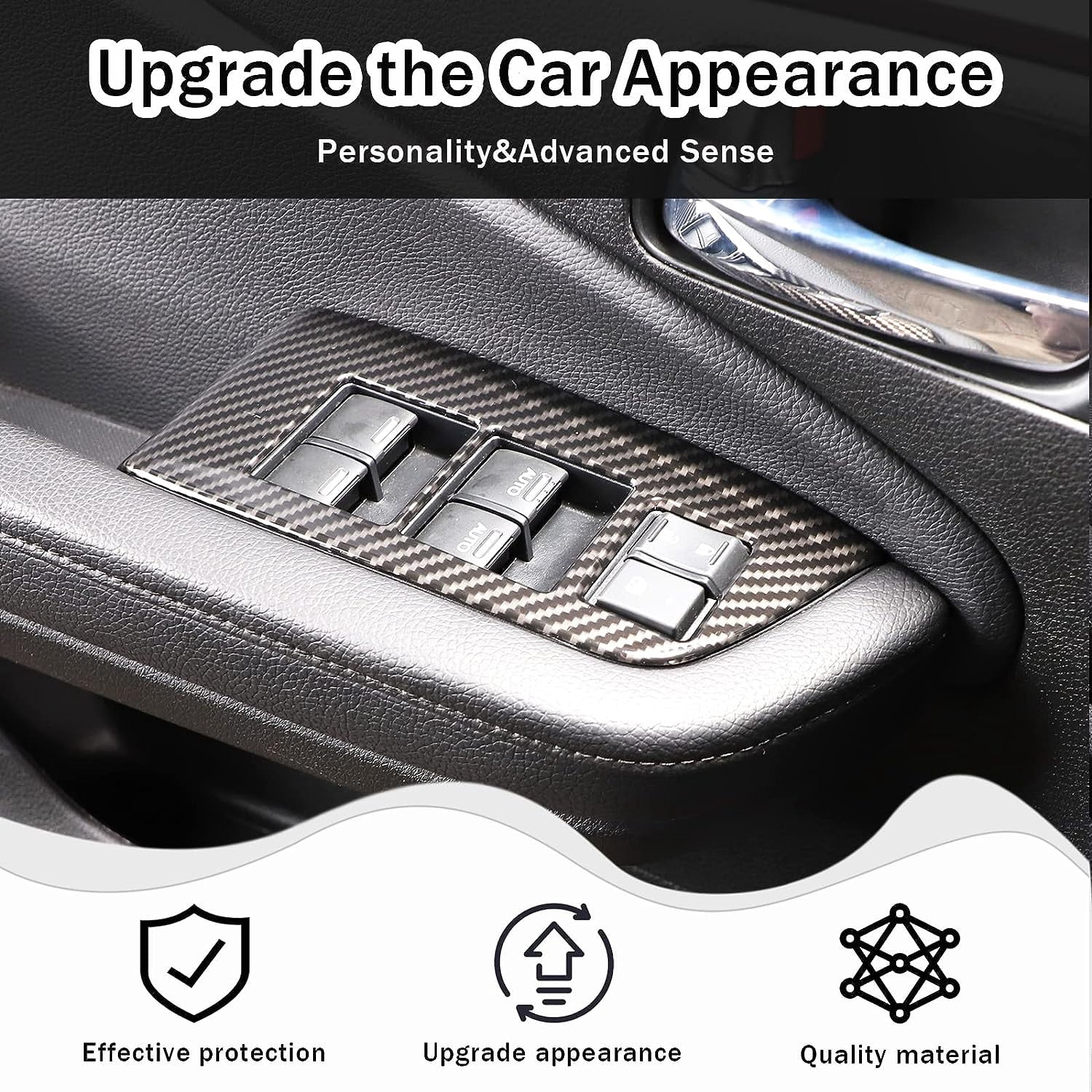 TINKI 4PCS Window Lift Switch Panel Frame Cover Trim for Honda Pilot 2016-2022/ Passport 2019-2023, ABS Material Car Door Window Glasses Lifter Button Decoration Accessories