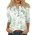 thumbnail image 2 of RPVATI 3/4 Sleeve Shirts for Women Plus Size V Neck Button Down Up V Neck Henley Tops Elbow Sleeve Floral Print Loose Fit Blouses Vintage Summer Tshirts Trendy Tunic Tops 2024， Green XXL, 2 of 5