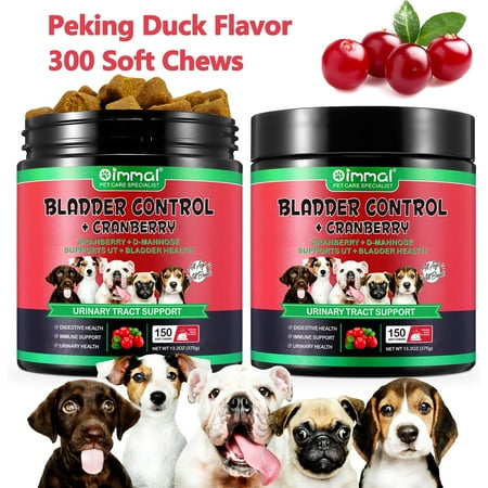 Oimmal Cranberry Bladder Bites for Dogs - Kidney & Urinary Tract Health - Soft Chews with D-Mannose - Immune & Bladder Support - Peking Duck - 300 Count
