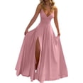 thumbnail image 2 of Women Dresses with Slit A Line Spaghetti Prom Evening Party Gown Pink L, 2 of 5