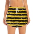 thumbnail image 2 of Balery Striped With Bees Pattern Women's Running Shorts with Liner 2 Pockets Elastic Workout Athletic Gym Yoga Shorts-Small, 2 of 7