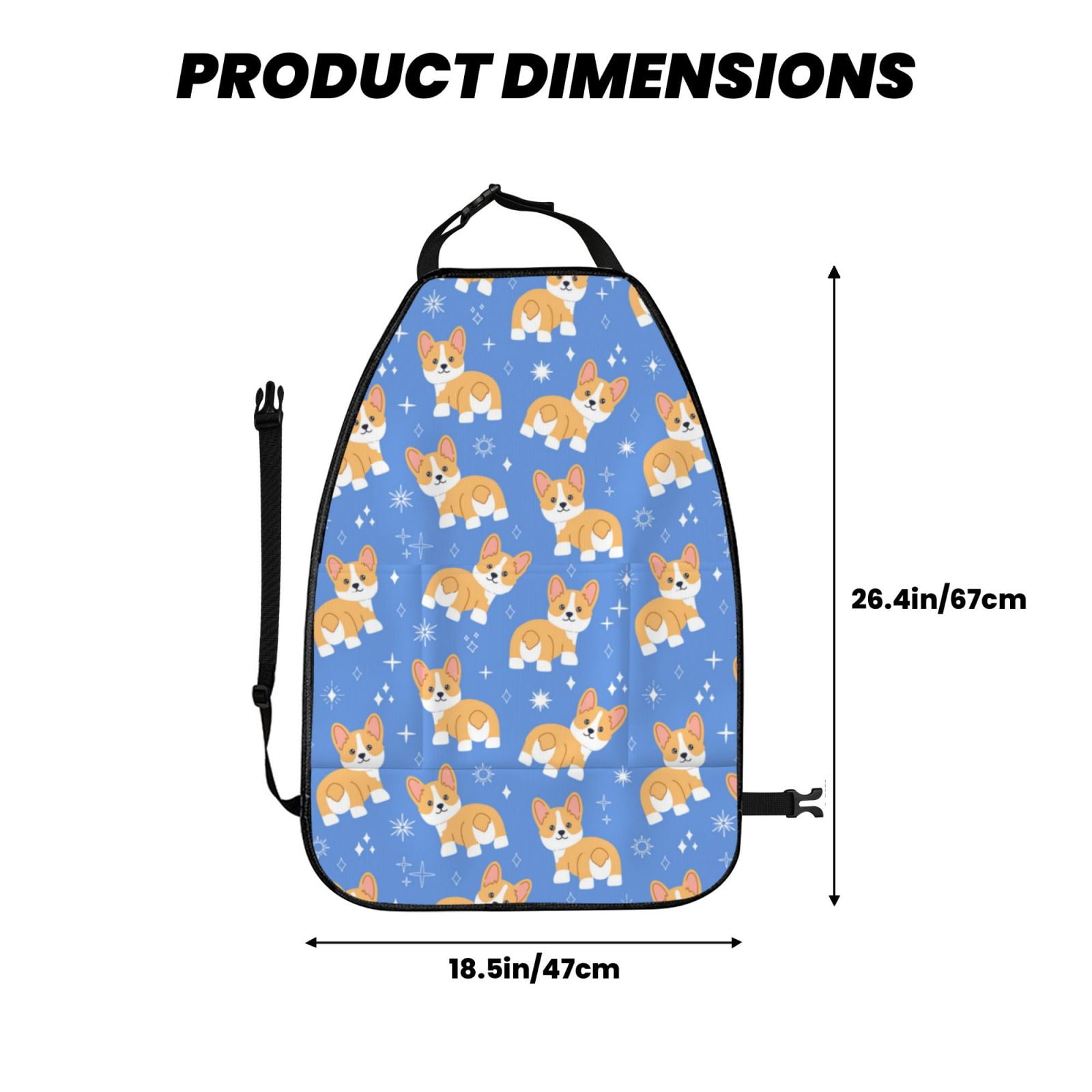 Kdxio Kawaii Corgi Print 2 Pack Car Kick Mat Seat Cover Back Protector Mat with Pockets for Organizer Backseat Protector and Storage Anti Kick Pad for Vehicles