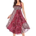 thumbnail image 3 of SWSMCLT Women's Swing Boho Asymmetric Summer Beach Tropical Bohemian Billowy Dress Lightweight Front Tie Pleated Sundress Long Skirt Ladies Casual Patterned1 Burgundy Red Small-Large, 3 of 5