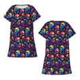 thumbnail image 5 of Salouo mushroom rainbow color Skull Print Short Sleeve Sleepshirt for Womens Comfy Nightgown Scoopneck Cute Nightdress Ruffle -Medium, 5 of 7