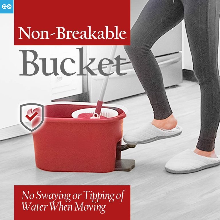 Spin Mop Bucket System - Easy Wring 360 Spin - Streak Free Floor Cleaning - 2 Microfiber Heads