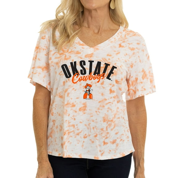Women's White/Orange Oklahoma State Cowboys Faye Tie-Dye V-Neck T-Shirt