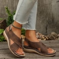 thumbnail image 5 of Eltusu Women Platform Sandals, Open Toe PU Ankle Strap Vacation Dress Sandals Shoes Coffee Size 6, 5 of 8