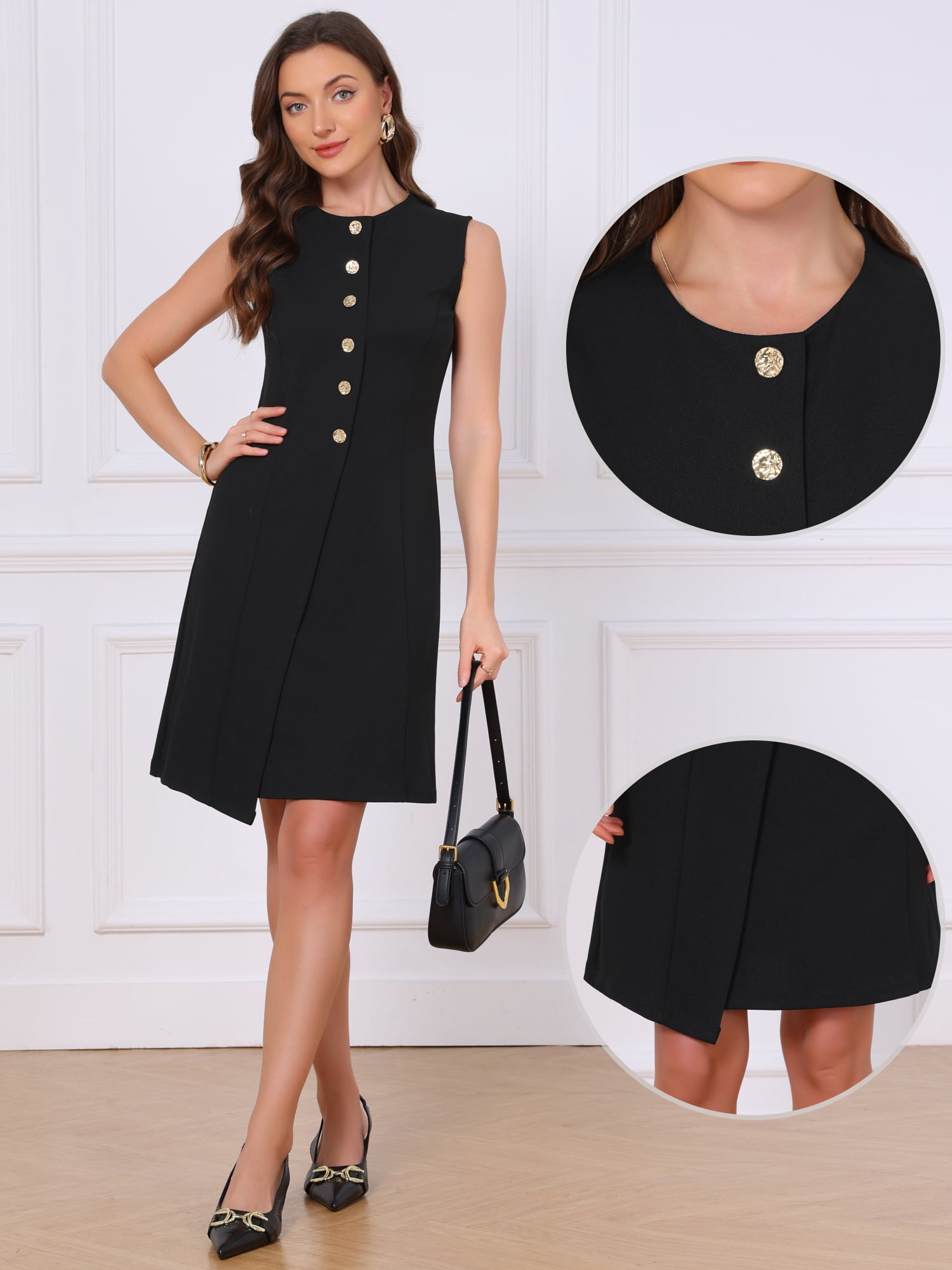 DARING DIVA Women's Work Sleeveless Crew Neck A-Line Outfits Dresses XL Black