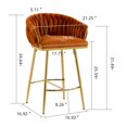 thumbnail image 4 of 26" Counter Height Bar Stool, Velvet Upholstered with Hand-Wave Back, Golden Chrome Base & Footrest, Modern Kitchen Island Stool, Orange, 4 of 8