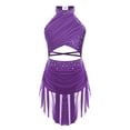 thumbnail image 5 of Kaerm Kids Girls Lyrical Dance Dress Sleeveless Sparkly Ballet Figure Ice Skating Dress Contemporary Purple 8, 5 of 9