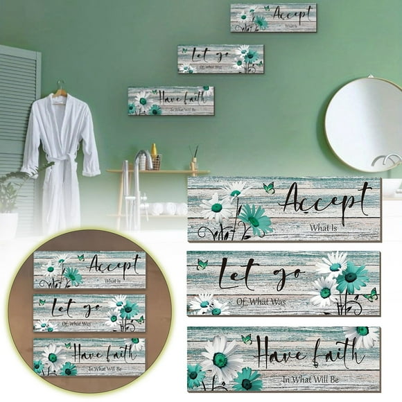 HomeNest 3 Pcs Panneau Mural de Salle de Bain Style Ferme Floral et Turquoise Relaxation Bois (Vert Menthe)