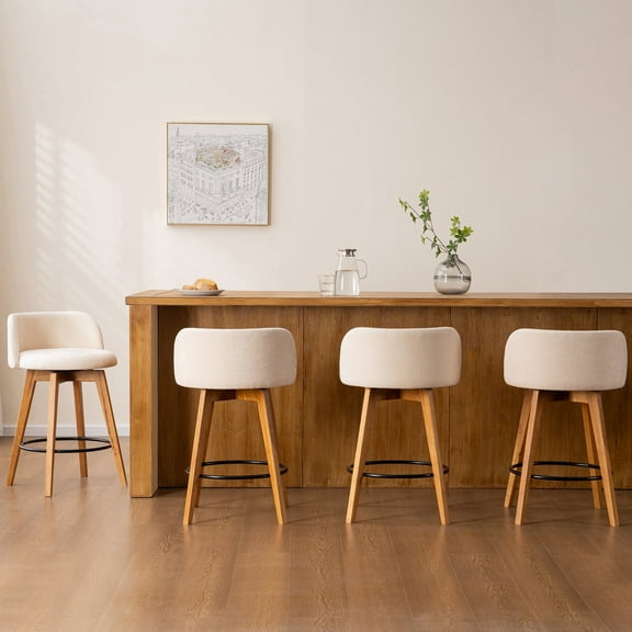 EYYTHUNG 26" Counter Height Bar Stools Set of 4 Mid Century Modern Farmhouse Swivel Barstools Chenille Fabric Upholstered, Beige