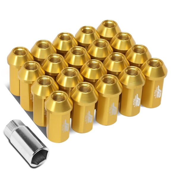 J2 Engineering LN-T7-019-15-GD J2 Engineering 7075 -T6 Forged Aluminum M12 x 1.5 20Pcs 45mm Open -End Lug Nut w/ Adapter Gold