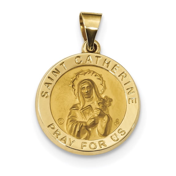 14k Polished & Satin St. Catherine Hollow Medal Pendant XR1682 (1.47 grams | 19MM x 19MM)