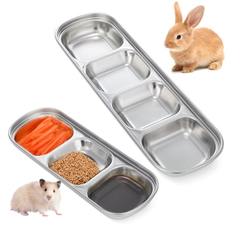 LITINKIMI 2pcs Compartment Pet Tray Food Bowls Stainless Steel Cat Bowl Divided Pet Dishes Bowls for Kitten Small Dogs Food Water Feeder