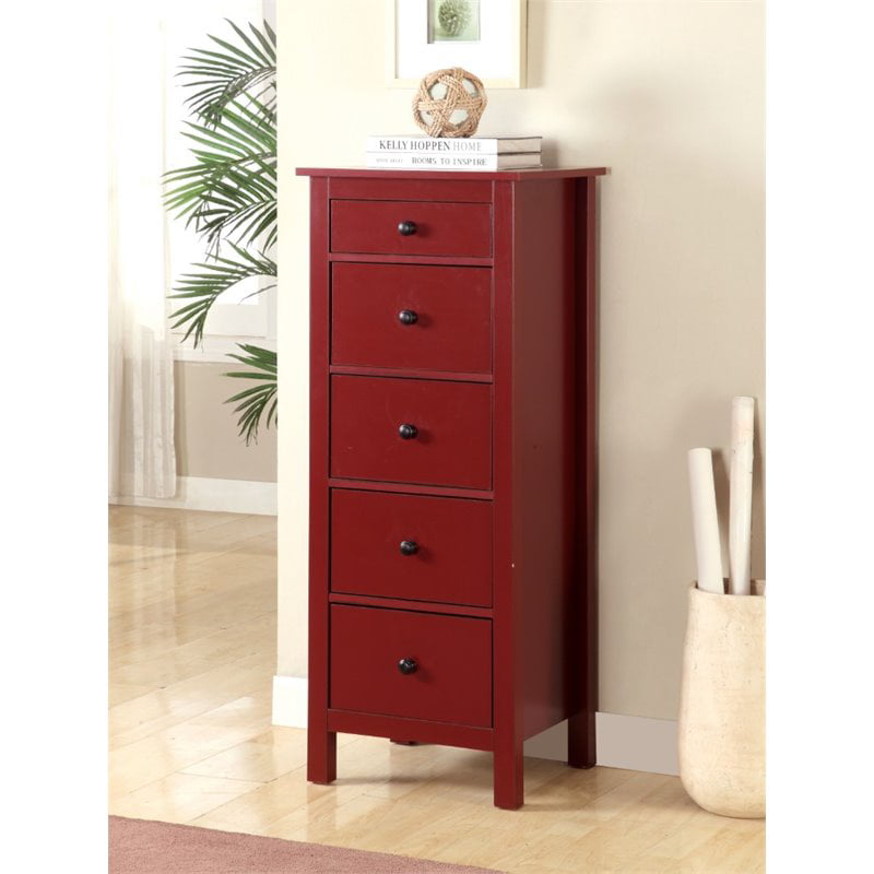 5 Drawer Accent Chest, Red Accent Cabinet With Drawers