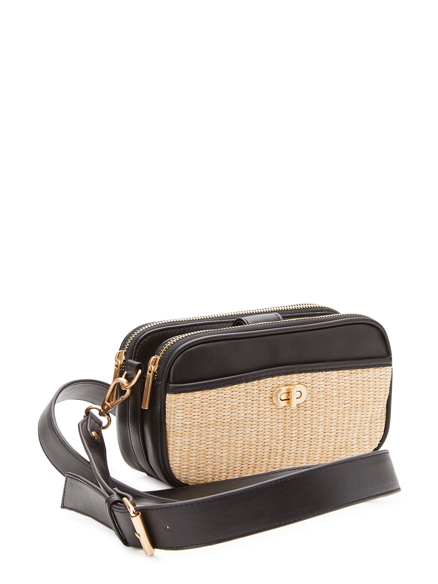 Time and Tru Women's Annamarie Woven Crossbody Bag Black/Tan