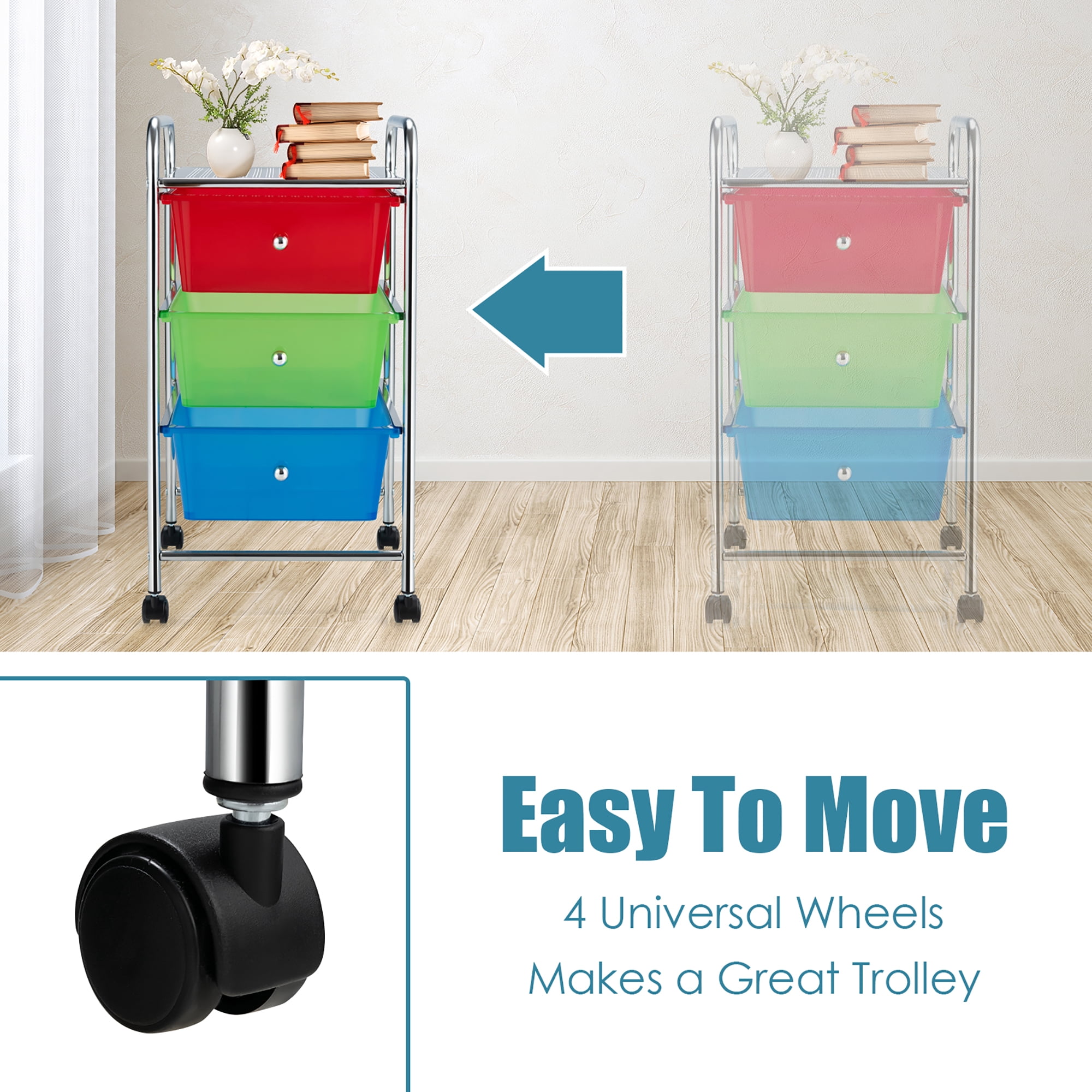 3-Drawer Cart Storage Bin Organizer Rolling w/Plastic Drawers  Rainbow