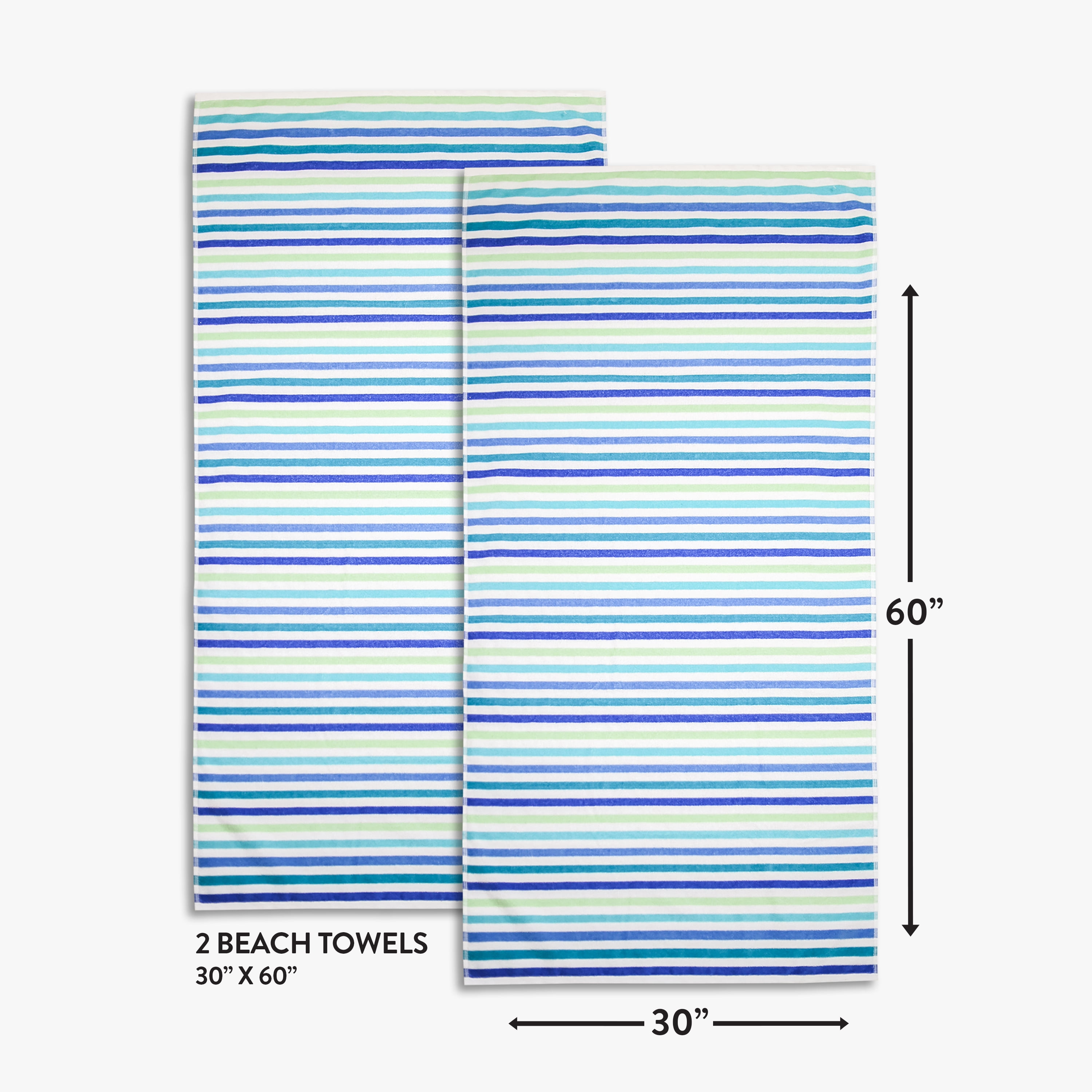 Mainstays Everyday Yarn Dyed Cool Breton Stripe Cotton-Blend Velour Beach Towel, 30 in x 60 in, 2 Pack